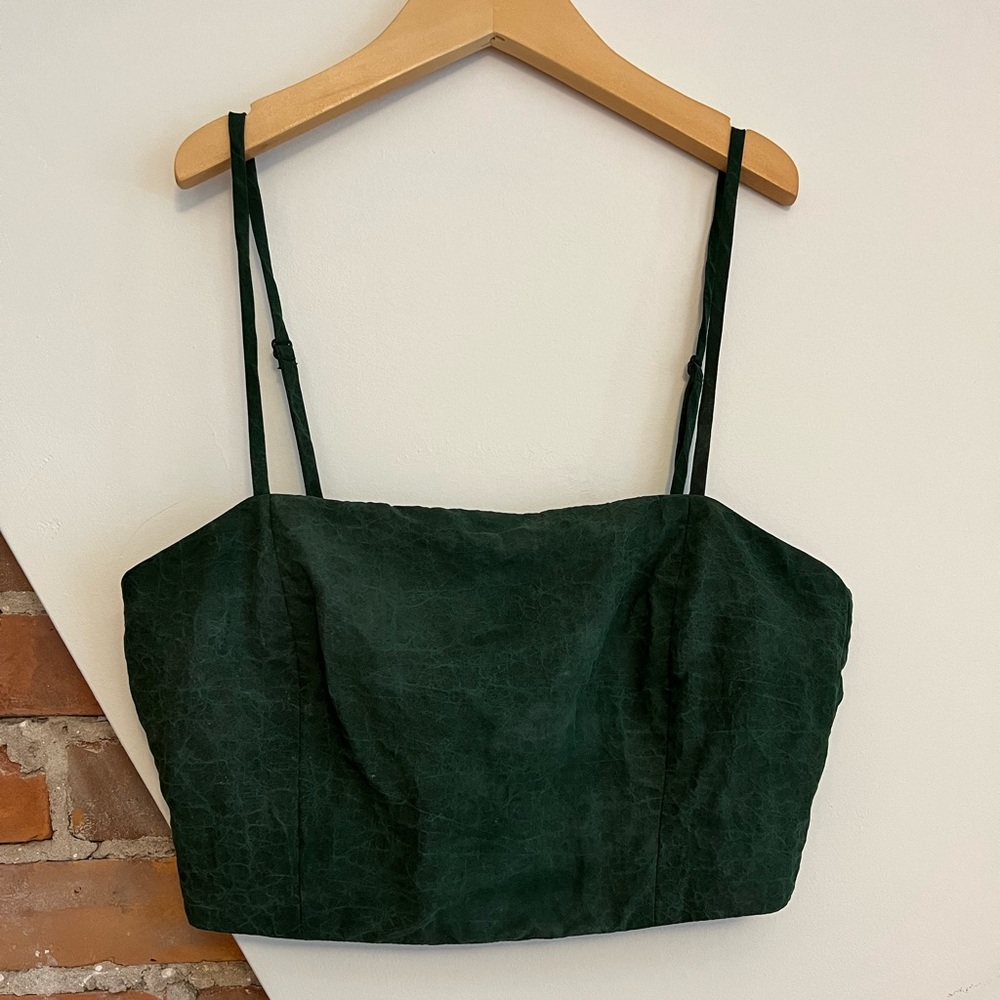 The Ziran silk forest green spaghetti crop top